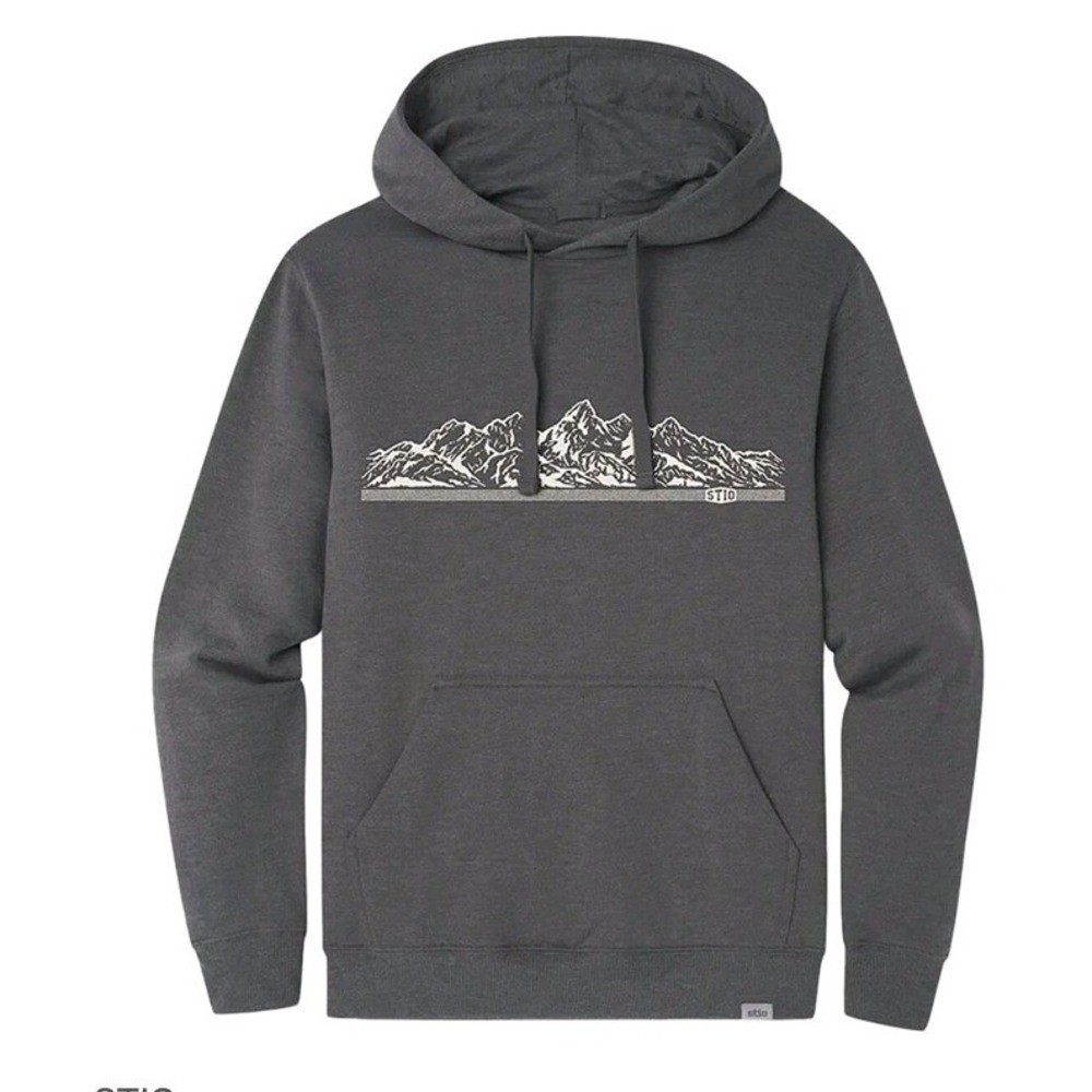 Stio Teton Classic Hoodie Mens XS Gray Mountain Graphic Pullover Sweatshirt